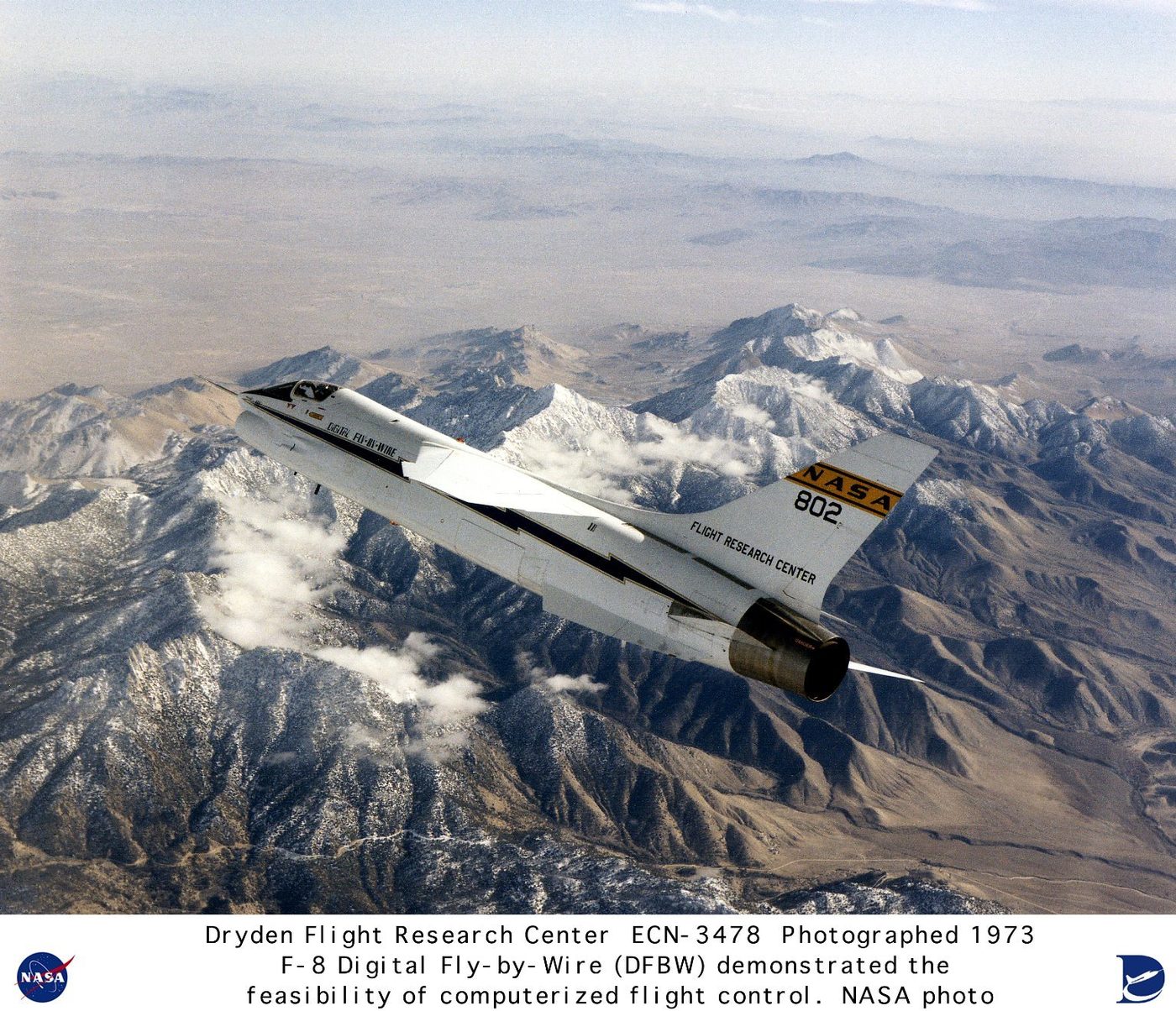 Figure 5 — NASA's F-8 Digital Fly-By-Wire research aircraft in flight. Its first flight in May 1972 made it the first aircraft to fly with a digital computer — surplus Apollo Guidance Computer hard…