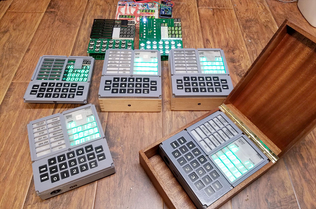 Figure 4 — The Open DSKY kit, designed to be assembled at a hobbyist's bench and then powered on for its first lamp test and verb-noun dialogue. Reference image (copyright source — placeholder unti…