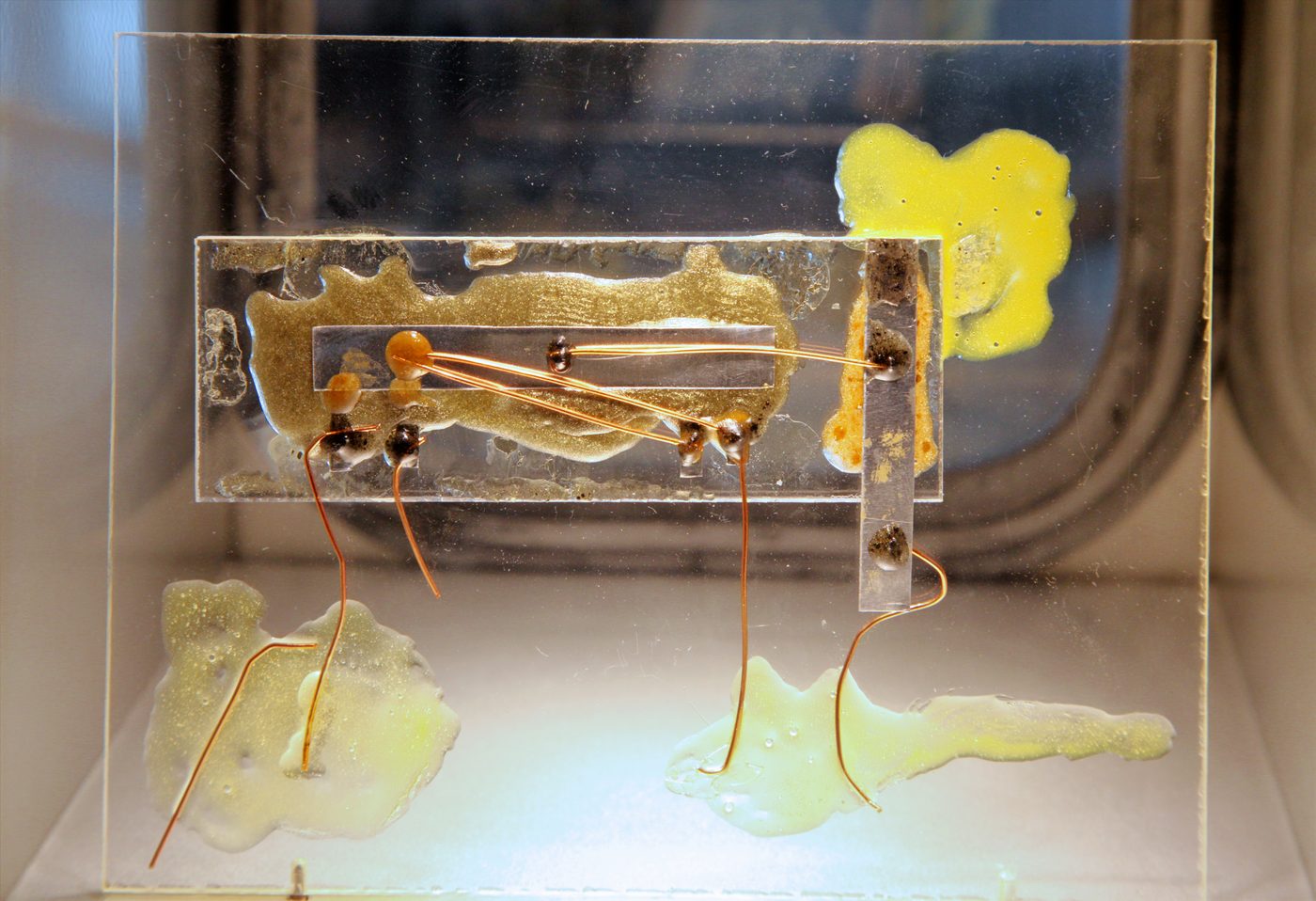Figure 2 — A replica of an early integrated circuit of the kind pioneered in 1958–59; the AGC would be built almost entirely from such monolithic silicon devices. File:Replica IC.png by Florian Sch…