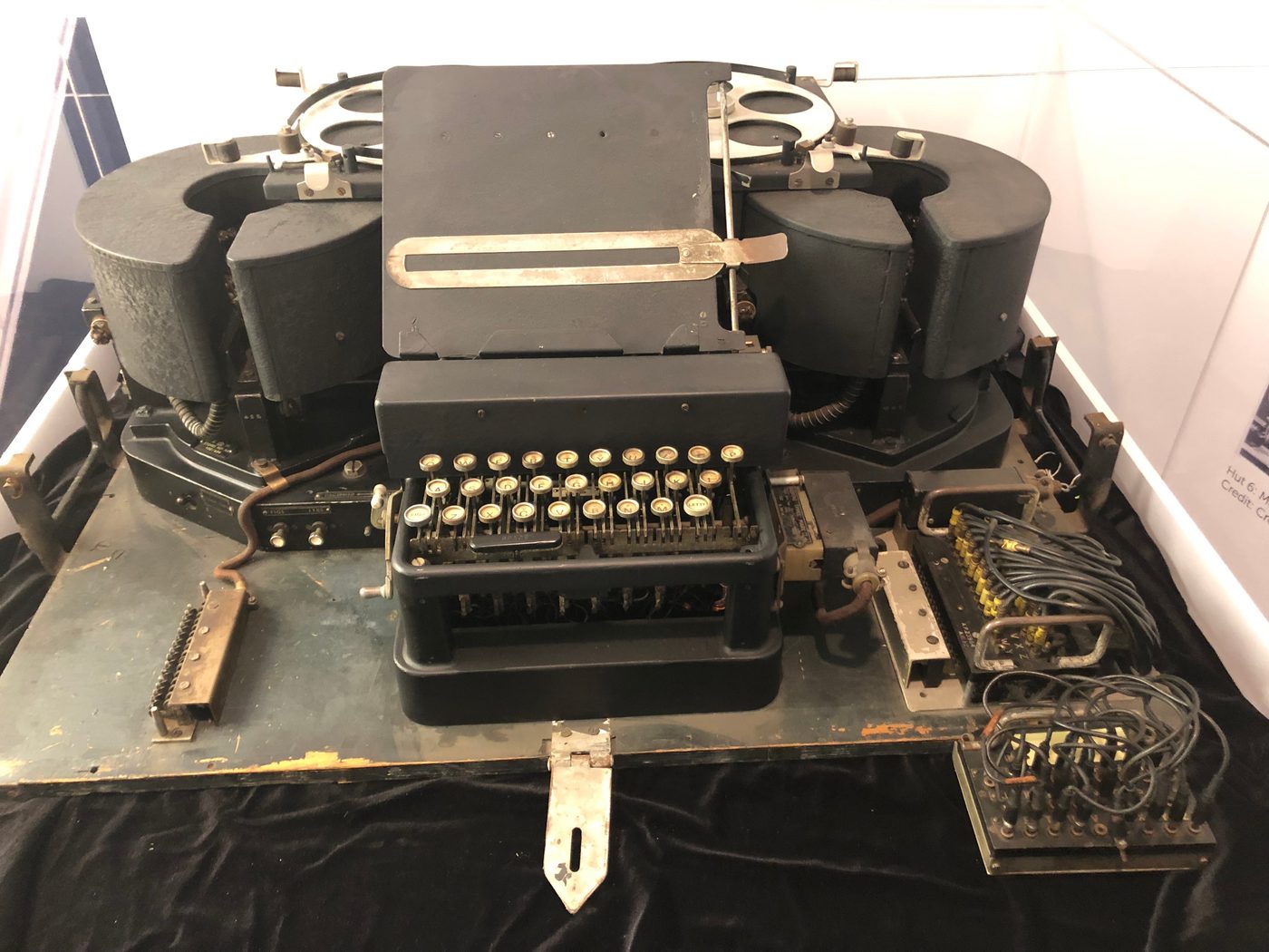 Figure 5 — A Typex cipher machine, Britain's own Enigma-family rotor machine, which the Germans never broke. Photo: File:Typex cipher machine at the National Cryptologic Museum.agr.jpg by ArnoldRei…